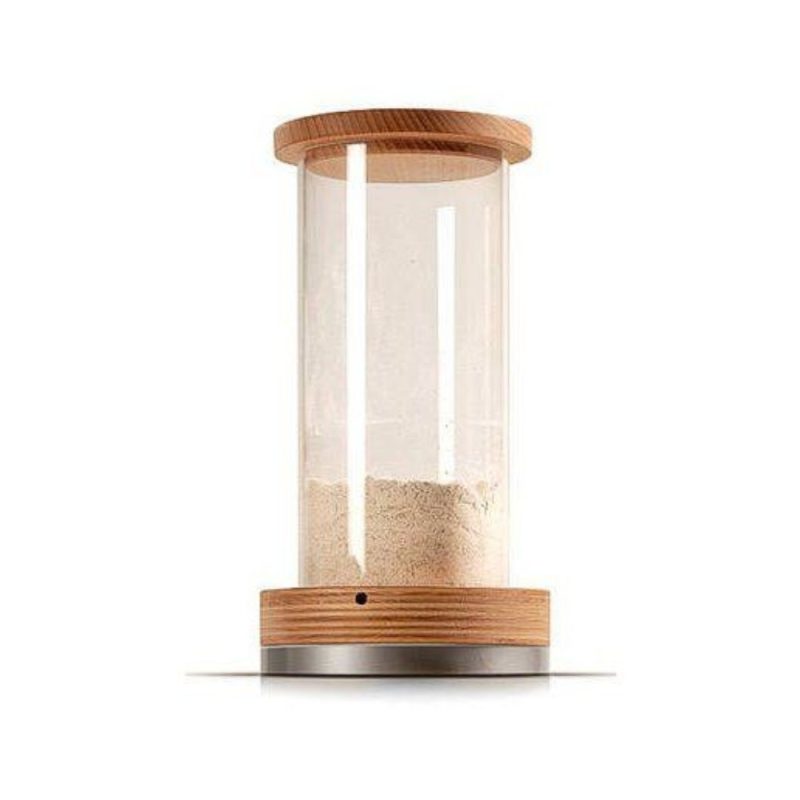 Flour sifter attachment with bran left in the acrylic cylinder after sifting