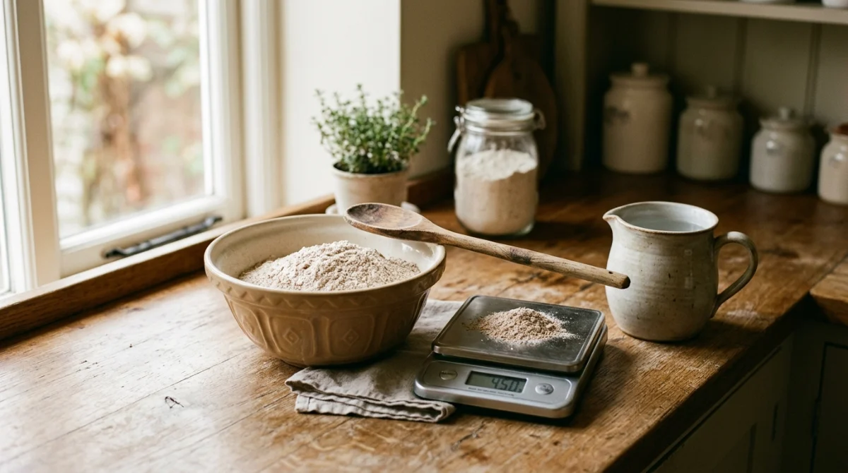 Converting recipes to fresh-milled flour starts with weighing the flour